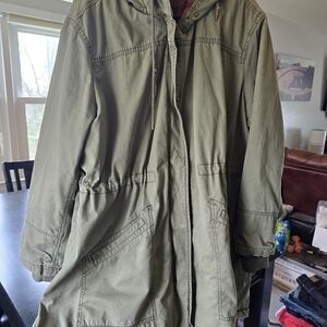 Old Navy Green Hooded Parka Jacket XXL Womans Casual Drawstring Button Zipper